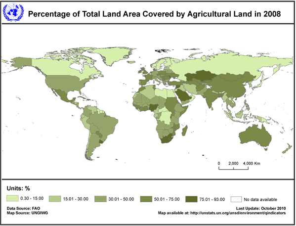 Percentage Of Total Land Area Covered By Agricultural Land In 2008 